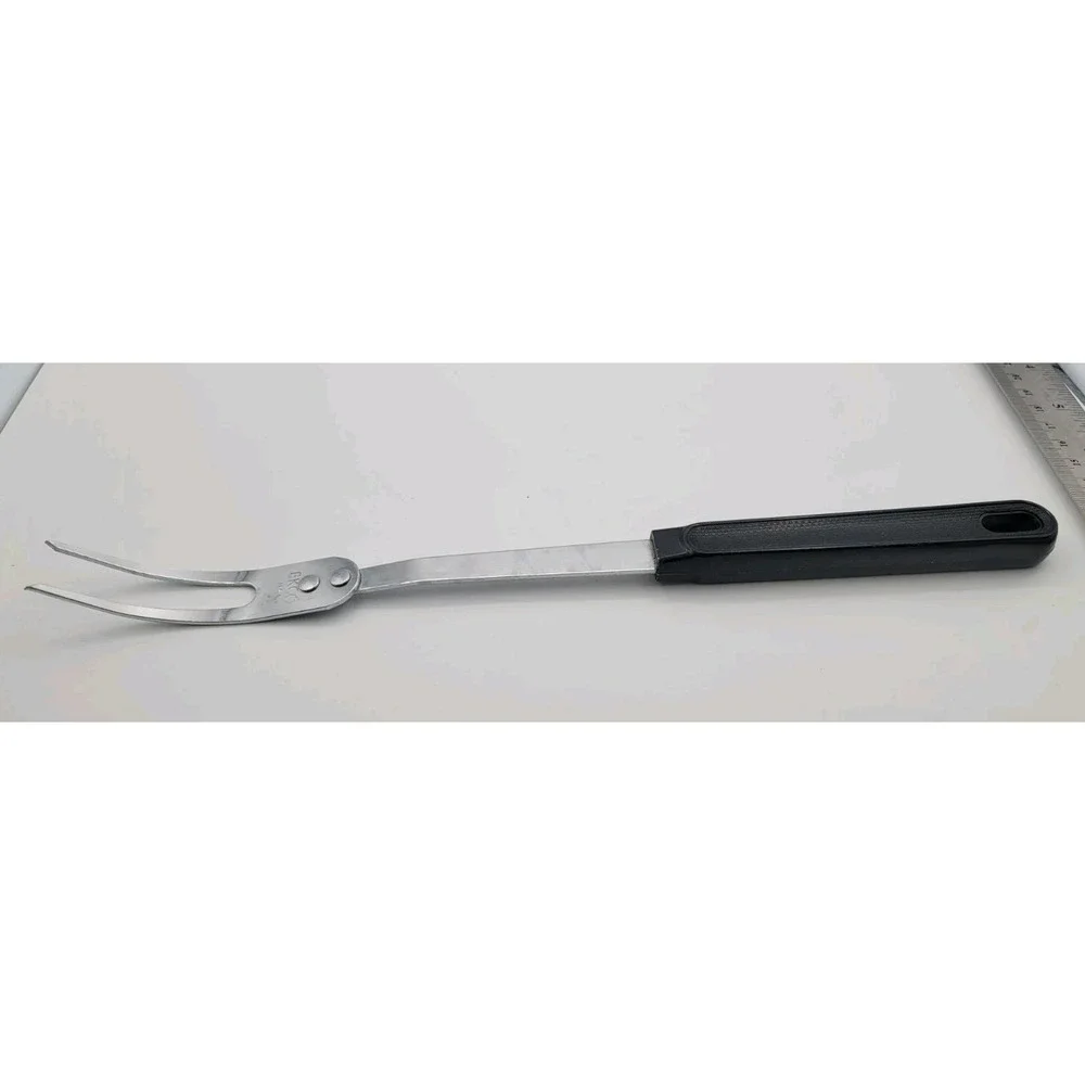 Vintage EKCO USA Stainless Steel Meat Carving Fork Black Textured Handle 10 inch